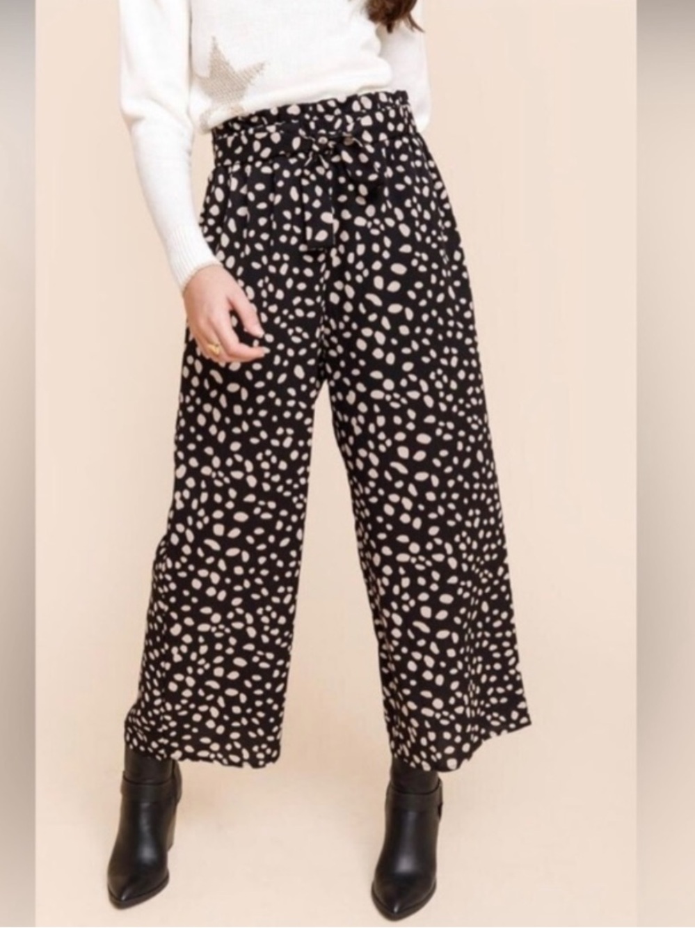 Francesca’s Black & Cream Patterned Palazzo Pants Women’s Medium